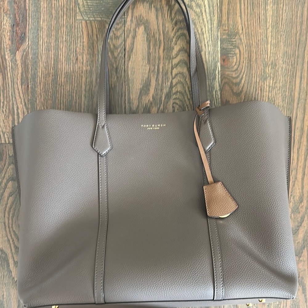 Tory Burch Taupe Perry Triple Compartment Leather Tote